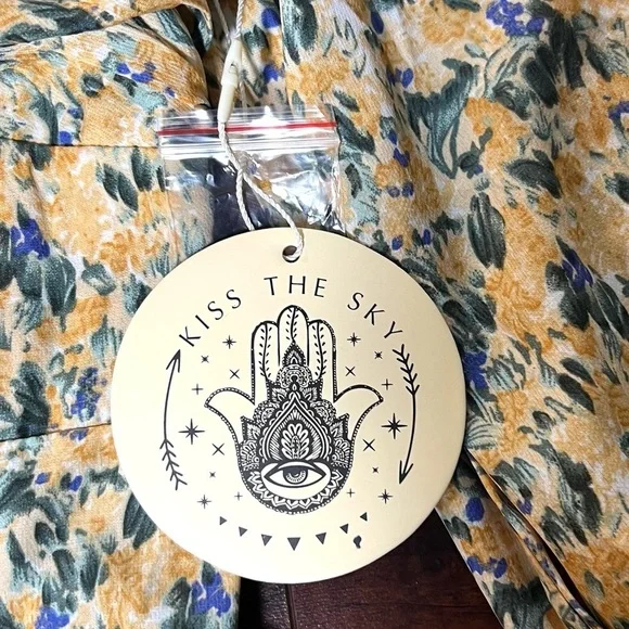 KISS THE SKY Urban Outfitters Floral Bardot Mini Dress Boho Size Small NWT - Picture 10 of 15